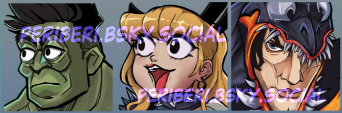 Art of three characters from thee marvel universe. on the far left is the Hulk doing the dissapointed 'really' face based on Shrek. On the right is Venom showing Eddie Brocks face, and Eddie is Mogging. In the center is Magik, She is looking to the left, l